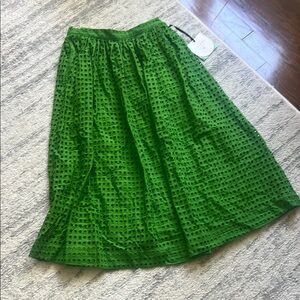 Kate Spade Green Pleated Midi Skirt
